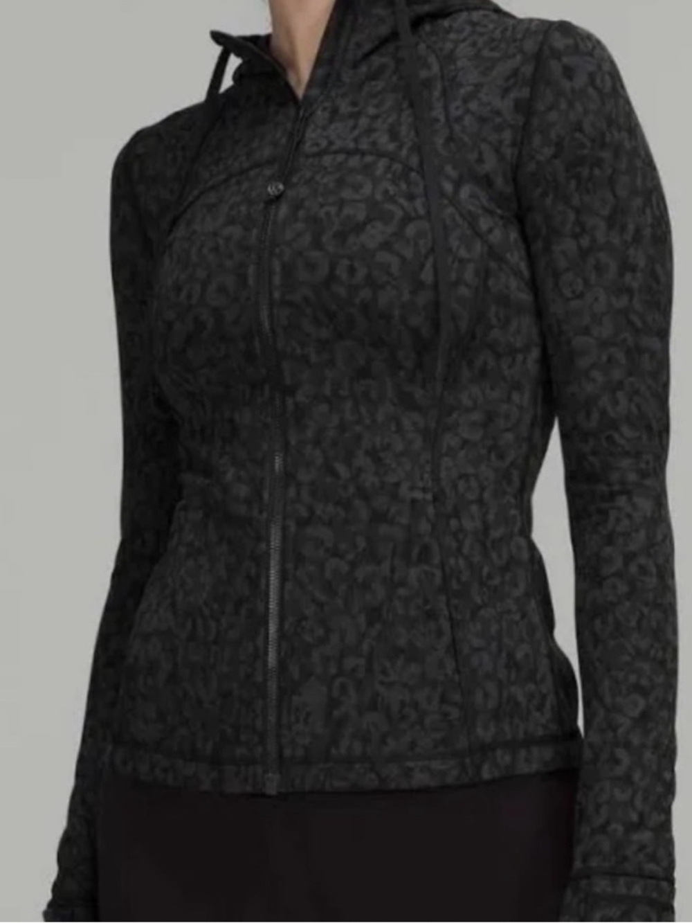 lululemon athletica Hooded Define Black Leopard Zip Nulu Fabric Size 4